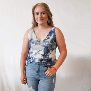 NEW- Color Me Blue Tie Dye V-Neck Tank